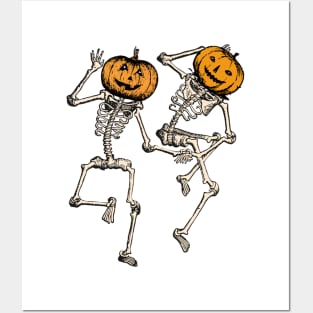 Dancing Pumpkin Head Skeletons Posters and Art